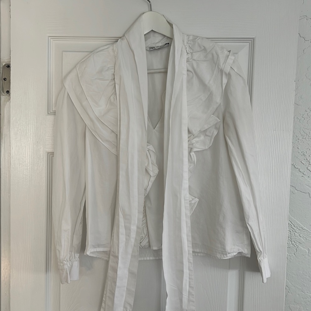 Zara Poplin Bow Tie Blouse
